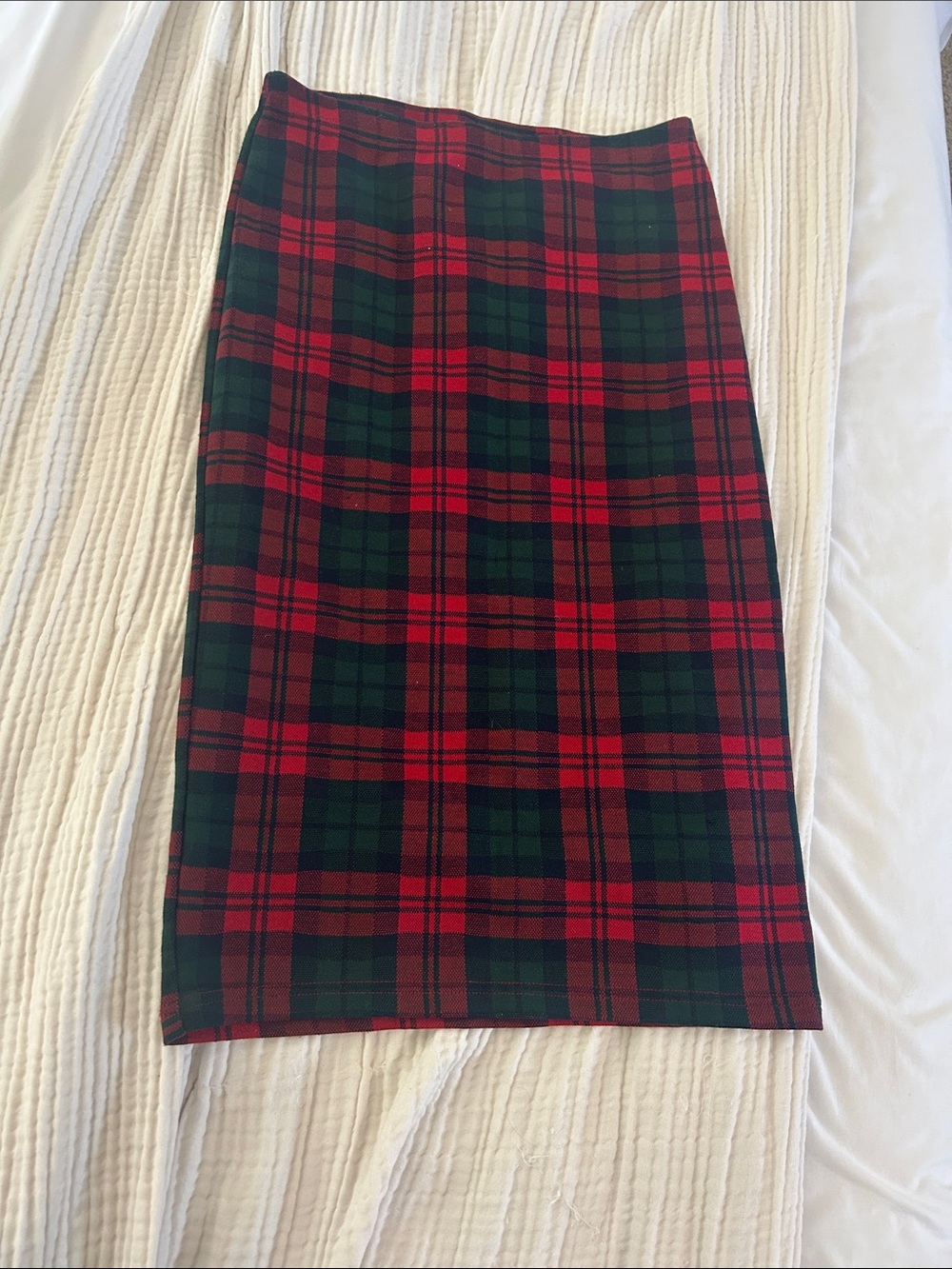 Topshop Red and Green Plaid Pencil Skirt
